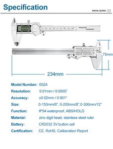 Calibrador Digital con Clasificación IP54, Cuerpo de Acero Inoxidable de 150 <span class=keywords><strong>mm</strong></span>, Pantalla LCD Grande con Conversión entre In/<span class=keywords><strong>mm</strong></span>/f para Mediciones de Precisión - Product Image 2