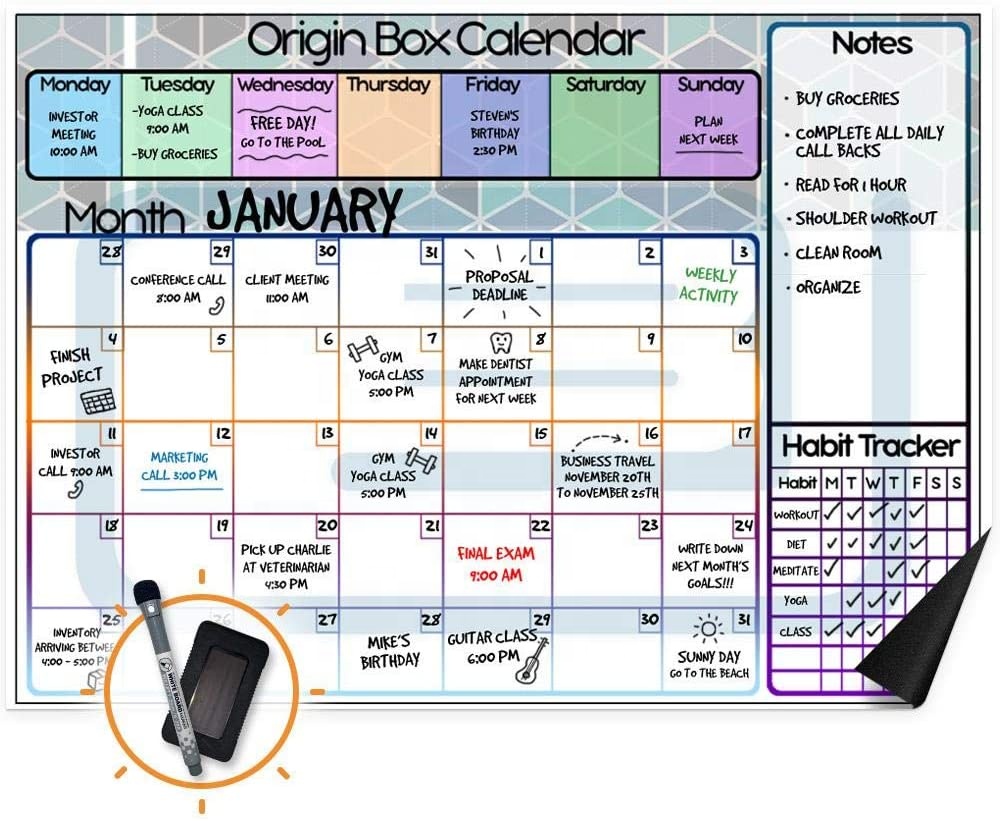 Dry Erase Fridge Magnet Calendar Board For monthly Planner with Good Markers 17"*12"