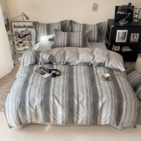 Parure de lit florale en coton doux 4 pièces, housse de couette imprimée, drap plat, taies d'oreiller, linge de lit respirant pour la maison