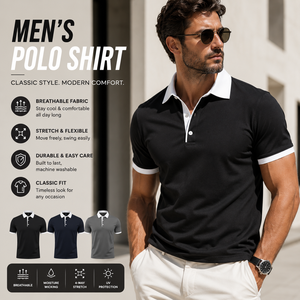 Black <b>Polo</b> Shirt <b>White</b> Collar <b>Men's</b> Contrast Trim Performance Golf <b>Polo</b> Short Sleeve Smart Casual Teamwear Custom logo - Product Image 1