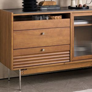 Retro Solid Wood <b>Sideboard</b> 3 Compartment Storage Cabinet Living Room Display Cabinet - Product Image 3