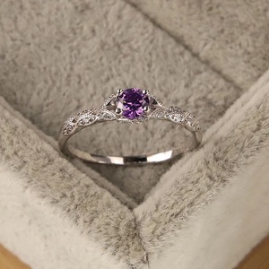 Bague pour femme en améthyste et zircon, sertie à griffes, couleur violette, bijou cadeau, bague tendance - Product Image 1