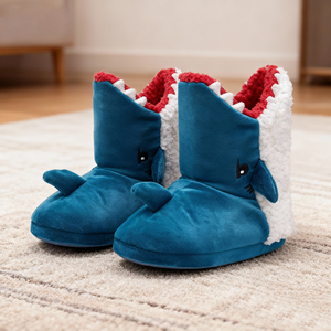 Animal en peluche intérieur chambre à coucher animaux diapositives fourrure peluche requin bottes hiver extérieur pantoufles - Product Image 1