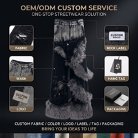Jeans Baggy Homme Personnalisés avec Bordure en Fausse Fourrure, Pantalon en Denim à Jambes Larges, Effet Usé et Déchiré, Style Streetwear, Marque Privée, Faible MOQ, OEM ODM, Vente Directe