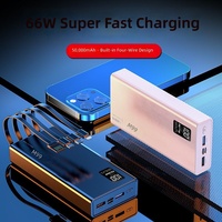 Batterie externe transfrontalière 66W à charge rapide en PVC avec câble intégré 20 000 mAh haute capacité, chargeur mobile portable, impression de logo