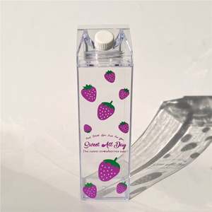 Bouteille d'eau en plastique acrylique transparente de 500 ml et 1000 ml avec fonction de boisson directe, bouteille de lait en carton transparente - Product Image 2