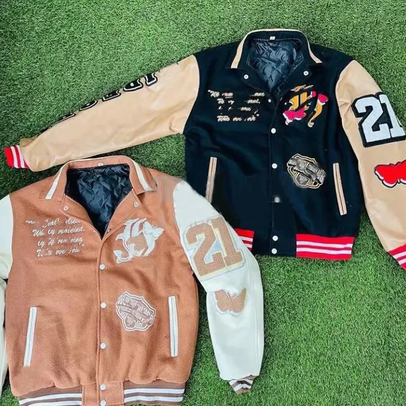 High Quality Baseball Mens Jacket Stitching Letter Patch Embroidery Stand Collar Letterman Jacket