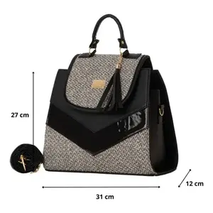 Sac fourre-tout en jute moyen pour femme Fana Haven, motif léopard noir, fermeture à fermoir, poignée longue, usage publicitaire - Product Image 3