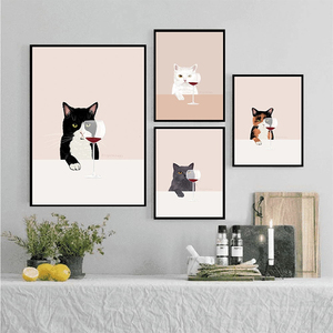 Divertente gatto gusto vino rosso amante regali Poster cucina Wall Art <span class=keywords><strong>immagini</strong></span> stampa su tela pittura - Product Image 2