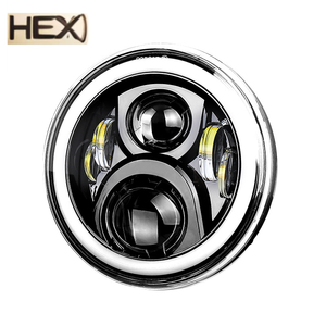 7 Inch Ronde Led Koplamp Hi-<span class=keywords><strong>Lo</strong></span> Straal 60W Halo Ring Amber Engel Oog Voor Jeep Harley Touring Electra Street Glide Yamaha - Product Image 1