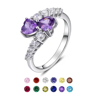 QX Custom OEM 925 Sterling Silver Purple Cubic Zirconia Heart Bridal Fine Jewelry Women Promise Engagement Wedding Ring