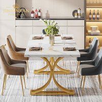 Table à manger rectangulaire moderne en marbre avec pieds géométriques en métal, grande table de cuisine pour 4-6 personnes, mobilier de salle à manger
