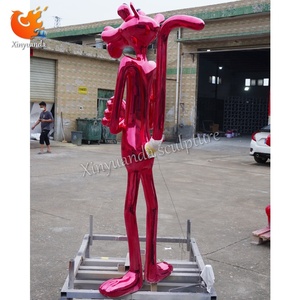 Tùy Chỉnh Màu Hồng Panther Thép Không Gỉ Điêu Khắc Ngoài Trời Trung Tâm Mua Sắm Phim Hoạt Hình Động Vật Sàn Đấm Trong Phụ Kiện Sơn Kỹ Thuật - Product Image 4