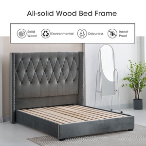 Giường ngủ khung gỗ, đệm nền Queen <span class=keywords><strong>size</strong></span>, đệm mút nhung bọc nệm, đầu giường bọc vải, khung giường khách sạn - Product Image 3