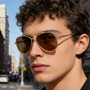 Gafas de sol de aviador KSL-98286 para hombre, montura negra, lentes de PC, protección UV400, clase 2, montura de plástico y metal - Product Image 3