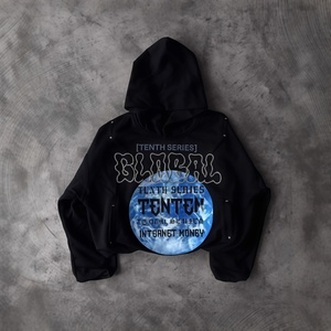 Hoodie court personnalisé coupe boxy et oversize en molleton bouclette 500 g/m² avec impression en relief, capuche volumineuse et grammage lourd - Product Image 3