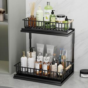 Metal Steel 2pcs 2 Tier Under Bathroom Sink Organizer <b>Shelf</b> Rack 2 Tier Under Sliding Organizer Basket and Storage - Product Image 3