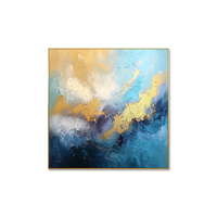 Contemporain De Luxe Bleu Toile Mur Art Peint À La Main Vagues Dorées Moderne Huile Horizon Peinture Cadre Contemporain Décor À La Maison