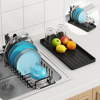 Petit égouttoir à vaisselle à poser sur l'évier, à double niveau, avec plateau de séchage en silicone, en métal, extensible et peu encombrant