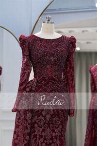 فستان سهرة فاخر من Ruolai LWC8129 مطرز بالخرز من الكريستال وأكمام طويلة مغرفة رقبة حورية البحر فستان حفلة موسيقية رداء من فساتين السهرة للحفلات - Product Image 3