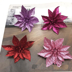 Flores Navideñas Artificiales de Poinsettia de 7.5cm, Ecológicas, de Alta Calidad, con Brillantina, Decoraciones Navideñas, <span class=keywords><strong>Precio</strong></span> de Mayoreo, Gran Venta - Product Image 6