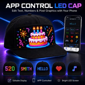 <b>Lighted</b> Messages Led Display Cap USB Charging App Control LED Display Gorras Snapback APP Programmable Promotion Led Message <b>Hat</b> - Product Image 1