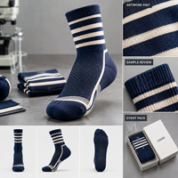 Chaussettes d'événement en coton Spandex à rayures d'entreprise, bleu marine, couleur avoine, à motifs originaux, avec motif artistique, à motif répétitif, avec bordure tricotée, talon et bout du pied