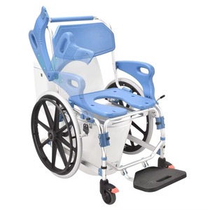 Chaise de douche médicale en gros avec repose-pieds pour handicapés, chaise de toilette pliable portable en aluminium avec roues pour personnes âgées - Product Image 3