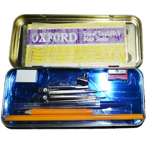 13-Piece Oxford sinh viên hình học thiết lập trường toán học thiết lập với la bàn & thước đo góc trong kim loại hộp thiếc - Product Image 1