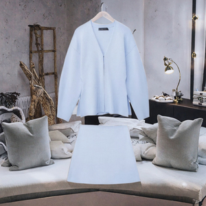 KAOPU ZA Damen Vintage Spring Zweiteiler Set Seitens ch litze Plain Knit Fitted Cardigan High-Waist Minirock Gewebtes festes Muster - Product Image 4