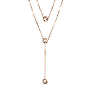 Colar Clássico de Aço Inoxidável, Joias Ins, Venda Quente, Moderno, Banhado a Ouro 18k, Pingente de Zircão Dupla Camada - Product Image 5