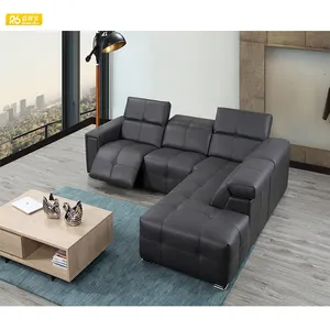 Promoción de sofá de cuero en forma de l, superventas, cómodo proveedor de sofá reclinable, control remoto de sofá reclinable