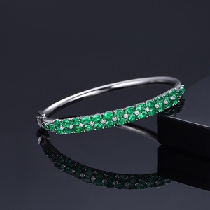 SGARIT custom luxury 18k white gold <b>gemstone</b> bangle fashion Jewelry <b>bracelet</b> bangle 4.85ct emerald half pave and 0.24ct diamond - Product Image 5