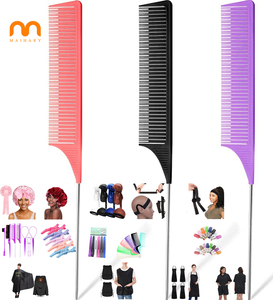 <span class=keywords><strong>Pettine</strong></span> per tintura capelli con logo personalizzato, pettini per mèches, spazzola per acconciature e intrecciatura con coda lunga in acciaio inossidabile, pettini per stilisti - Product Image 1