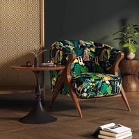 Fauteuil d'appoint moderne en bouclette avec structure en Y en bois massif et pieds en noyer, revêtement en lin, durable et écologique, mobilier de maison