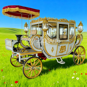 Photographie de mariage : Chariot royal blanc et doré avec relief et auvent à pompons rouges - Product Image 4