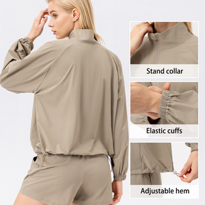 Nouveau élégant coupe-vent col montant léger femmes <span class=keywords><strong>veste</strong></span> course Tennis Yoga vêtements de sport demi fermeture éclair grande taille femmes vestes - Product Image 2