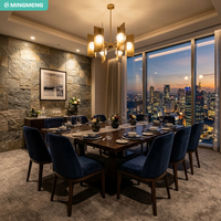 Ensemble de table à manger longue en bois massif de luxe moderne et de chaises rembourrées en velours pour hôtel, salle à manger privée, projet de restaurant