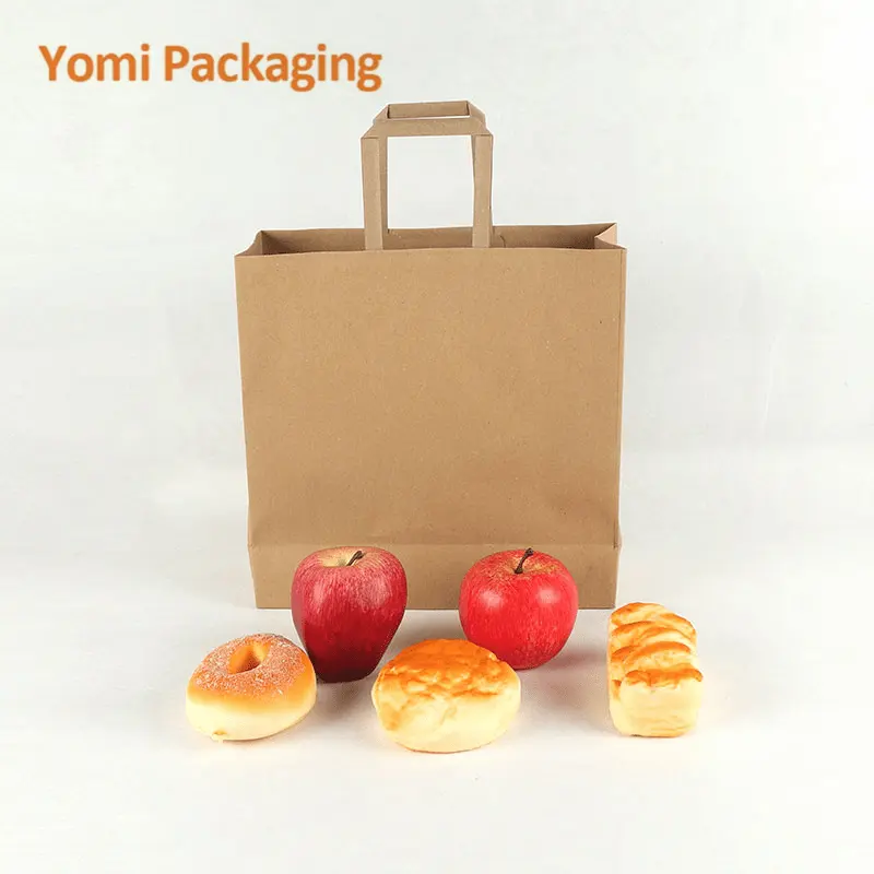Sacos de papel personalizados de artesanato de comida lisa, sacola longa com alça de diecut