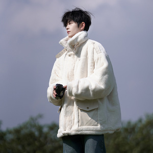 Chaqueta Bomber de Lana de Cordero con Cremallera para <span class=keywords><strong>Hombre</strong></span>, Estilo Urbano, Otoño-Invierno, <span class=keywords><strong>Terciopelo</strong></span> Grueso, Retro Americano, Resistente al Frío, Talla XS - Product Image 5