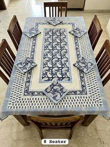 Nappe de table moderne à motifs floraux en coton 100% imprimée à la main avec serviettes pour 8 personnes - Product Image 5