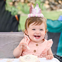Couronne de fête d'anniversaire dorée rose scintillante faite à la main pour enfant de 1 à 5 ans, en feutre à paillettes, pour usage intérieur/extérieur, fabriquée en Chine