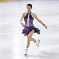 Robe de patinage artistique à manches longues, dégradé violet, en tissu maillé avec strass, pour enfants et adultes, pour compétition et performance sur glace