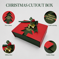 Boîte Cadeau de Noël Leabon en Papier Rouge et Vert avec Découpe Arbre Doré Joyeux Noël pour Emballage Cadeau de Fêtes Vente en Gros Usine