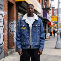 Blouson en jean réversible pour homme, style vintage, simple boutonnage, enduit, avec fourrure de mouton, hiver, coton, personnalisable ODM/OEM