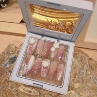Ongles en gel UV faits à la main, motif camélia rose, nœud papillon et ciel étoilé, prêts à l'emploi, réutilisables, vente en gros, Comté de Donghai