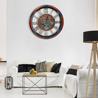 Jam Dinding Industri Besar 36 inci Bertenaga Baterai dengan Roda Gigi Bergerak, Kayu Ukuran Besar, Gaya Vintage Farmhouse Steampunk Rustic untuk Ruang Tamu