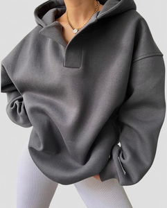 Logo personnalisé OEM Beige couleur unie ouvert devant à manches longues <span class=keywords><strong>cardigan</strong></span> décontracté à capuche pour les femmes hiver automne sweat avec capuche - Product Image 3