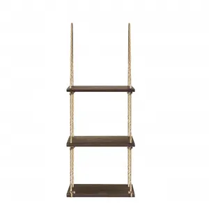 Prateleira de parede, corda de madeira, 3 tier, rústica, decoração da casa, plantas, exibição