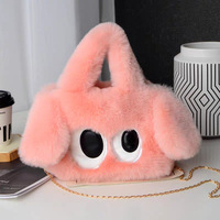 Sac à main en peluche de chiot aux grands yeux, mignon, de style dessin animé, petit sac carré à bandoulière avec fermeture éclair et chaînes décoratives